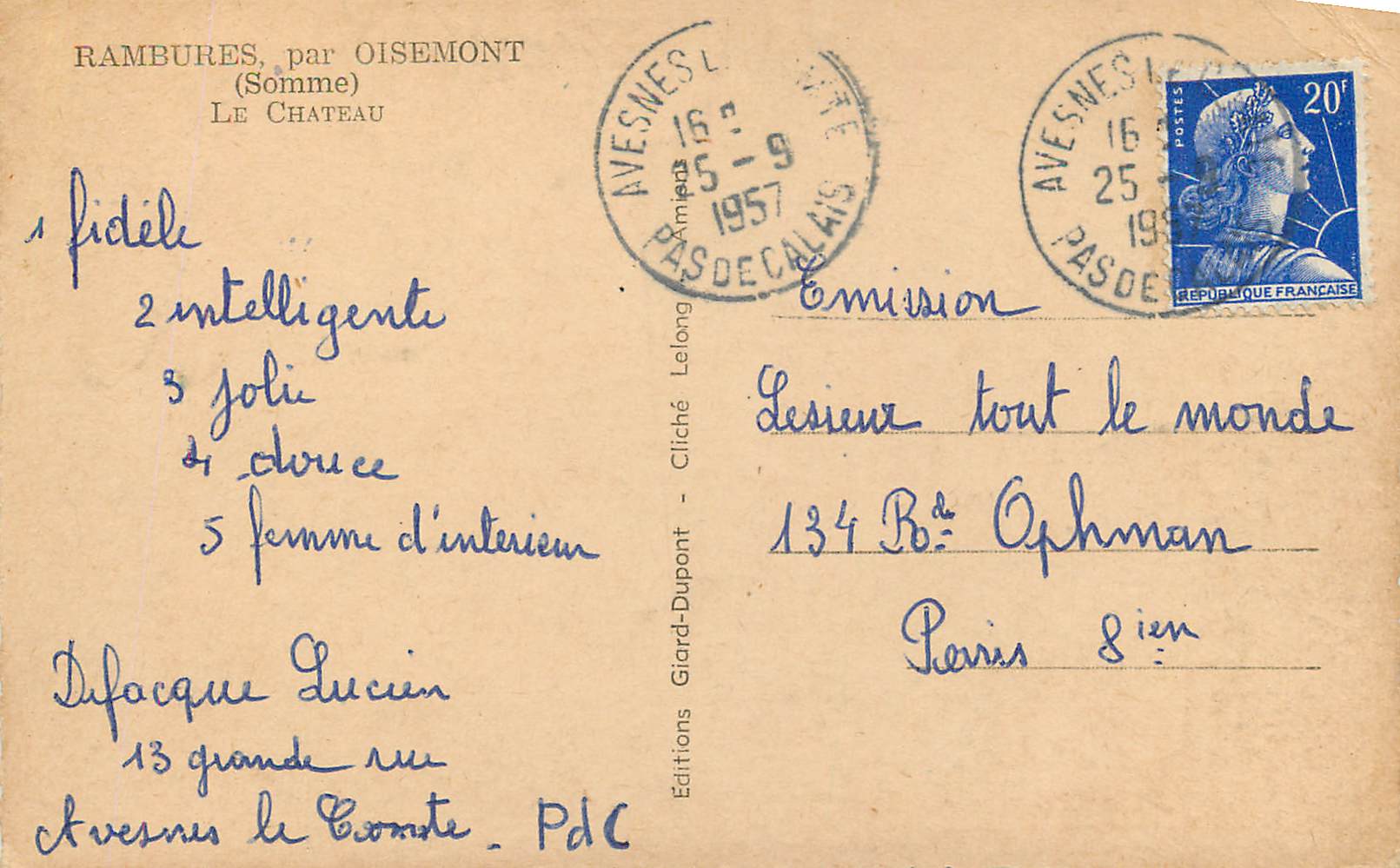 CPA Rambures par Oisemont (Somme) Le Chateau — Back