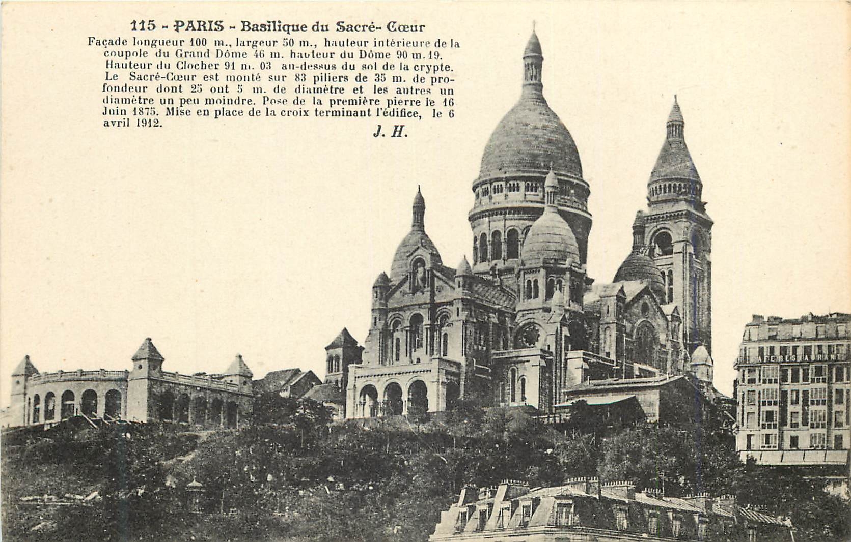 CPA Paris Basilique du Sacre Coeur Facade Longueur 100m Largeur 50 m