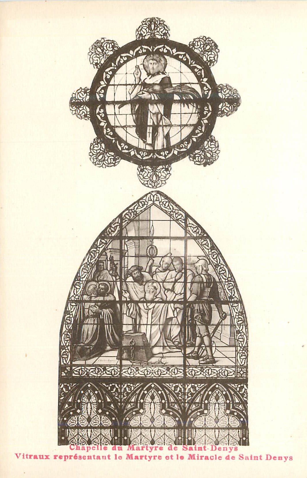 CPA Chapelle du Martyre de Saint Denys Vitraux Representant le Martyre et le Miracle de Saint Denys