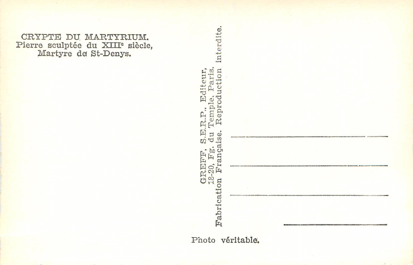CPM Crypte du Martyrium Pierre Sculptee du XIIIe siecle Martyre de St Denys — Rückseite