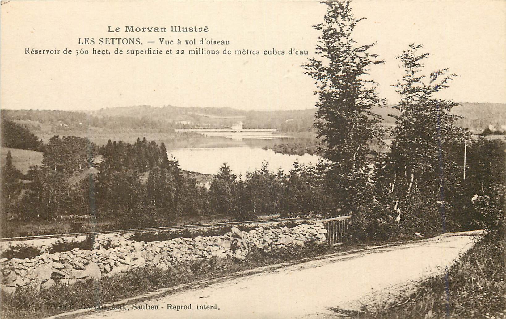 CPA le Morvan Illustre les Settons vue a vol d'Oiseau