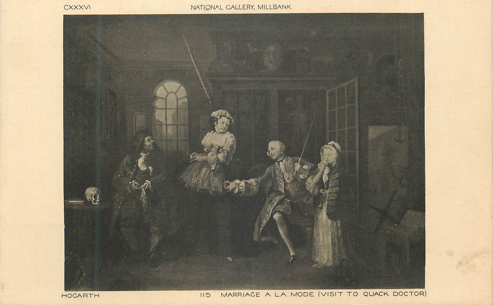 CPA National Gallery Millbank Hogarth Marriage a la Mode (Visit to Quack Doctor)