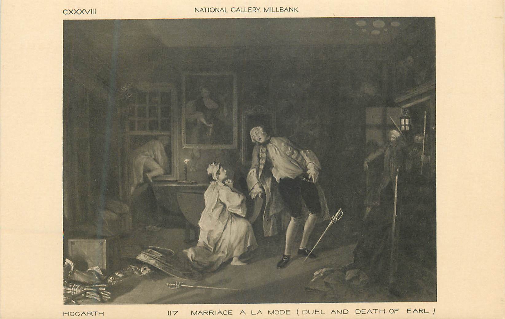 CPA National Gallery Millbank Hogarth Marriage a la Mode(Dual and Death of Earl)