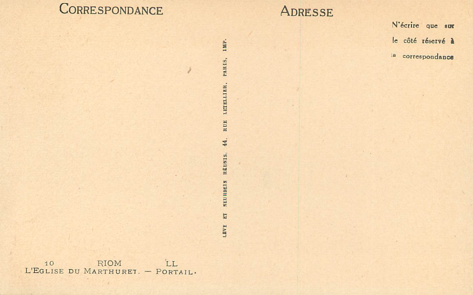 CPA Riom L'Eglise du Marturet Portail — Rückseite