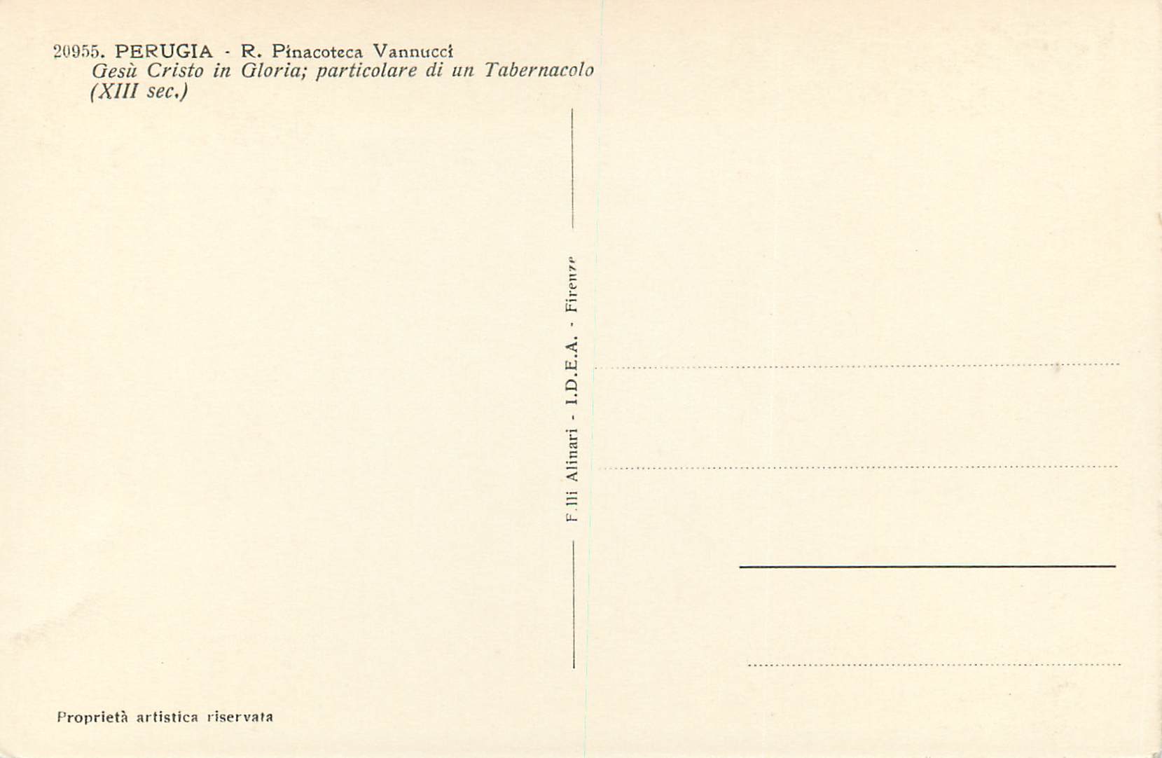 CPA Perugia R Pinacoteca Vannucel Gesu Cristo in Gloria Particolare di Un Tabernacolo (XIIISec) — Rückseite