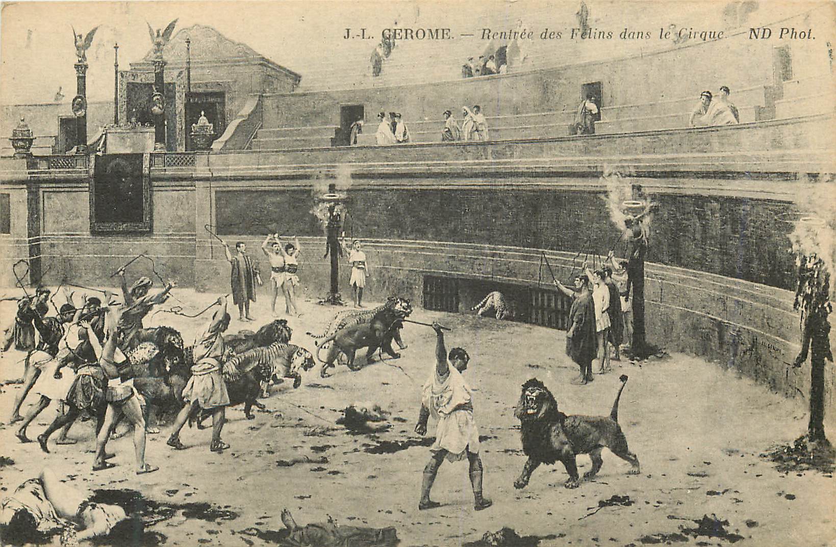 CPA J L Gerome Rentree des Felins dans le Cirque Lion Tigre