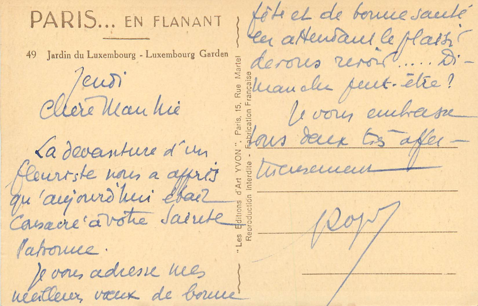 CPA Paris en Flanant Jardin du Luxembourg — Rückseite
