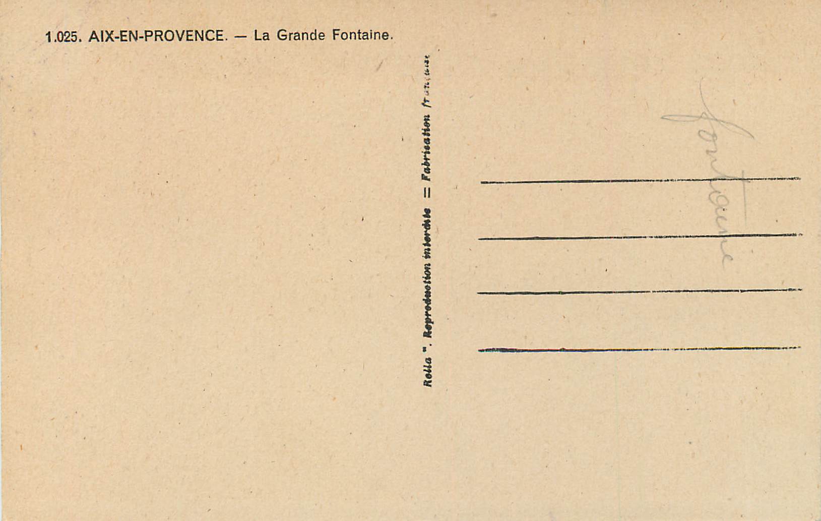 CPA Aix en Provence La Grande Fontaine — Verso