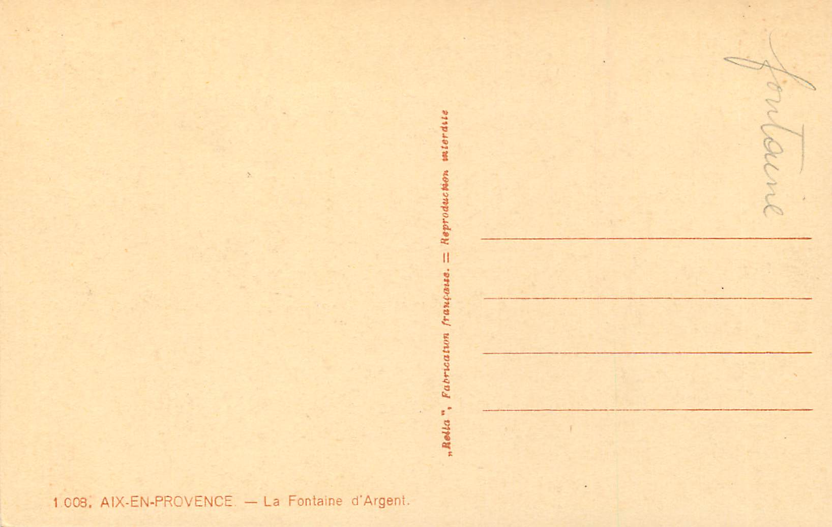 CPA Aix en Provence La Fontaine d'Argent — Verso
