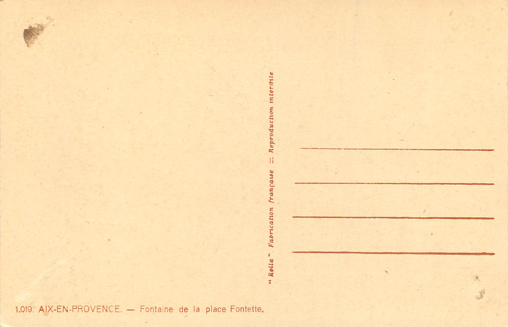 CPA Aix en Provence Fontaine de la PLace Fontette — Verso