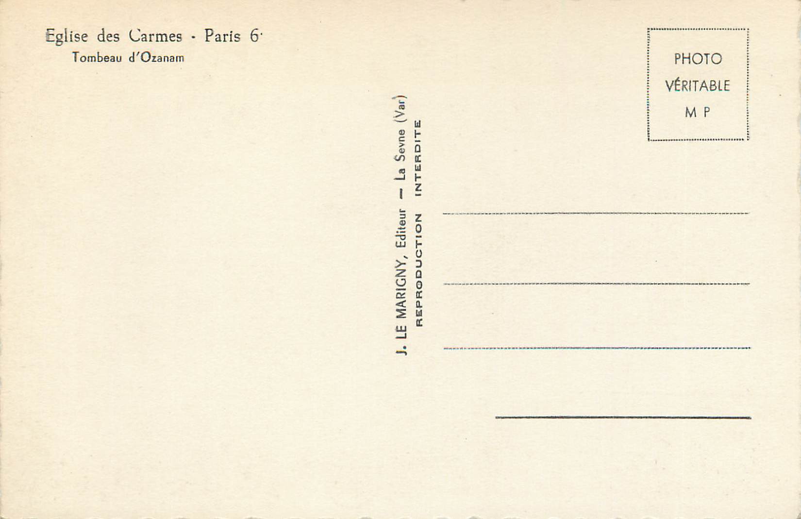 CPM Eglise des Carmes Paris Tombeau d'Ozanam — Rückseite