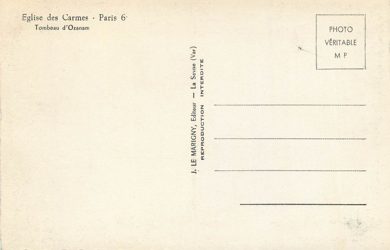 CPM Eglise des Carmes Paris Tombeau d'Ozanam — Rückseite