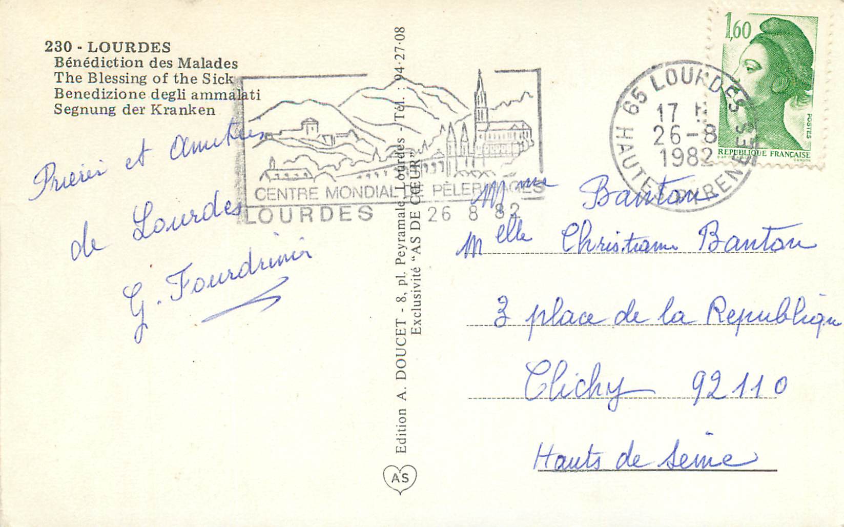 CPM Lourdes Benedictions des Malades — Verso