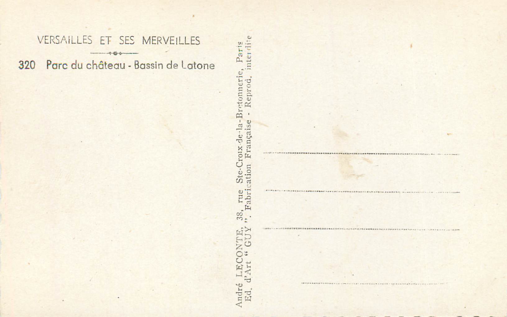 Versailles et ses merveilles — Parc du château - Bassin de Latone — André Leconte, éditeur — Reverso