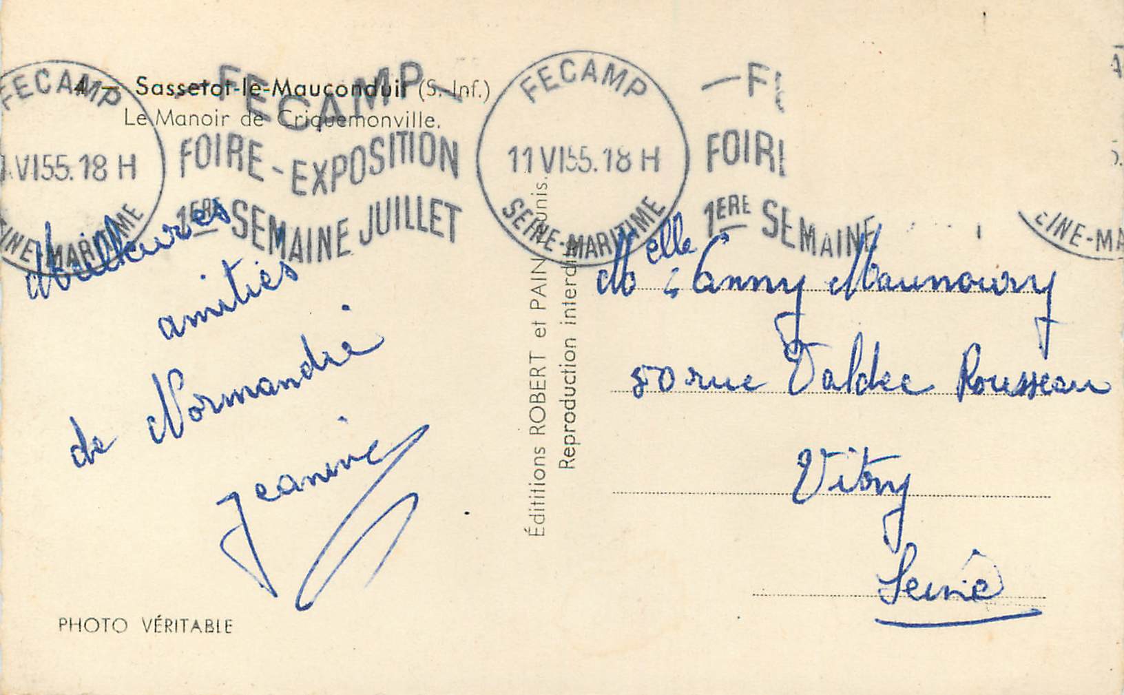 CPM Sassetat le Mauconduit (S Inf) le Manoir de Criquemonville — Rückseite