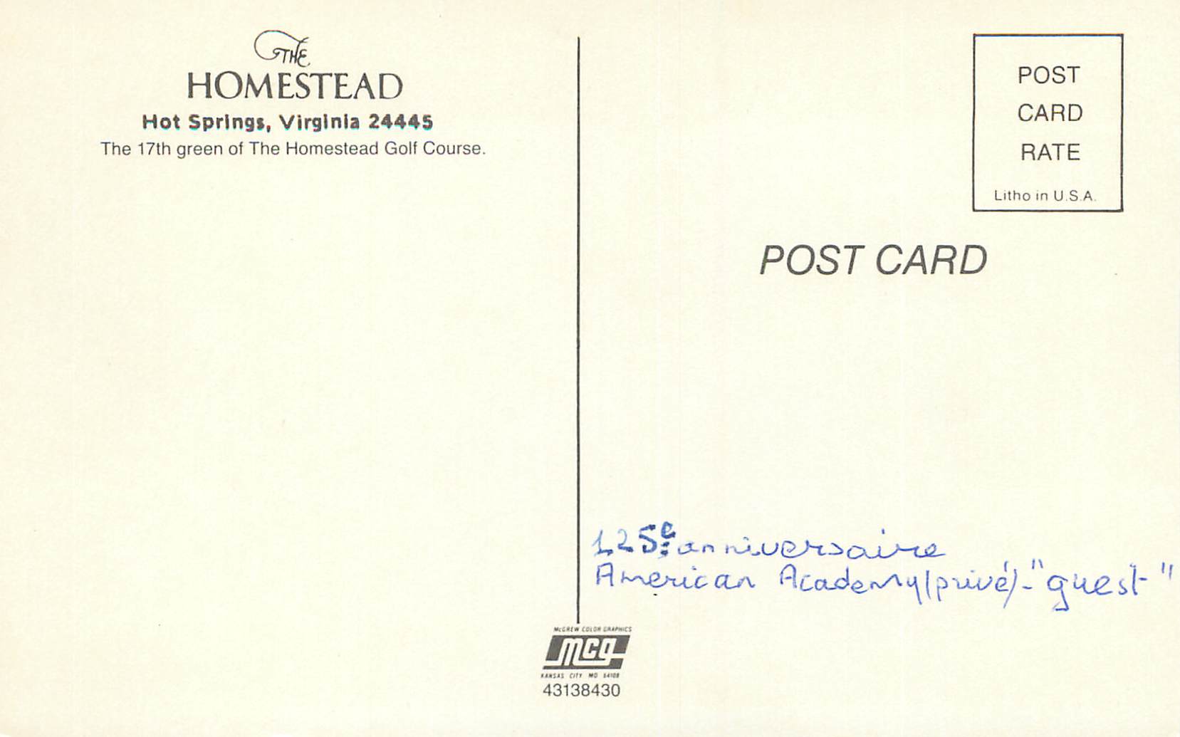 CPM Homestead Hot Springs Virginia — Back