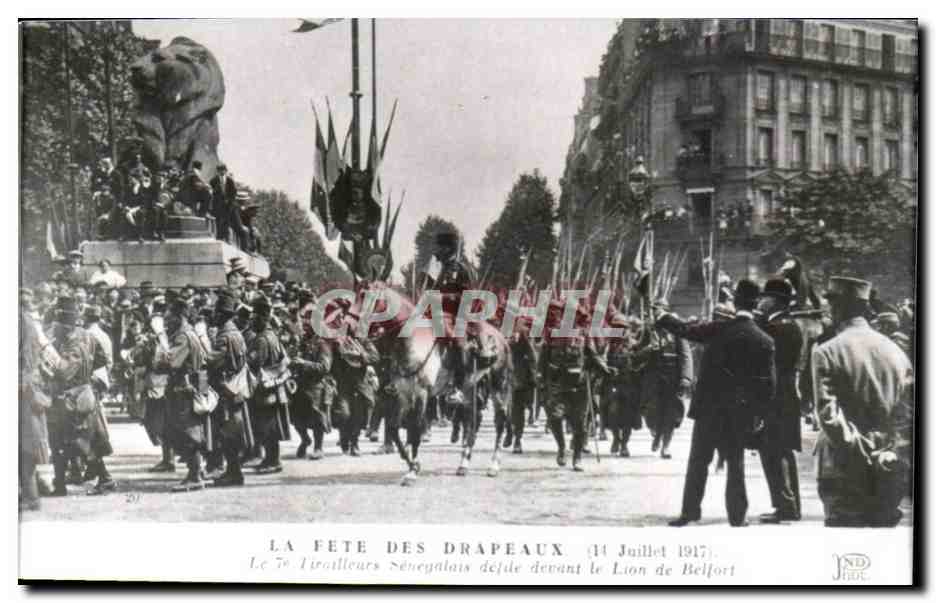 Paris 14 REPRODUCTION Le Lion de Belfort - La Fete des Drapeaux - 14 Juillet 1917 - CPA