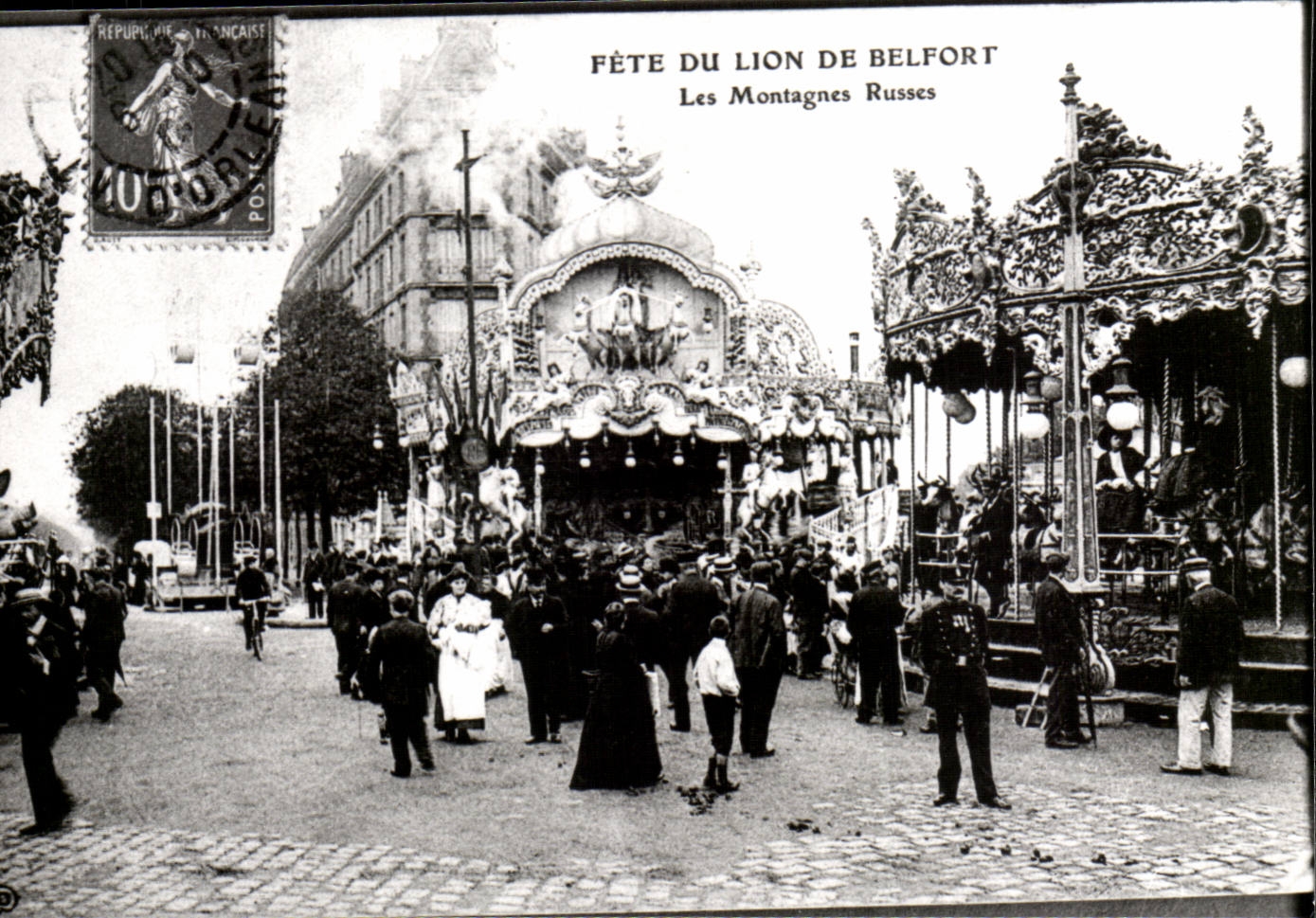 Paris 14 REPRODUCTION - Fête des Lions de Belfort - Die Achterbahn - Place Denfert Rochereau - Antike Ansichtskarte