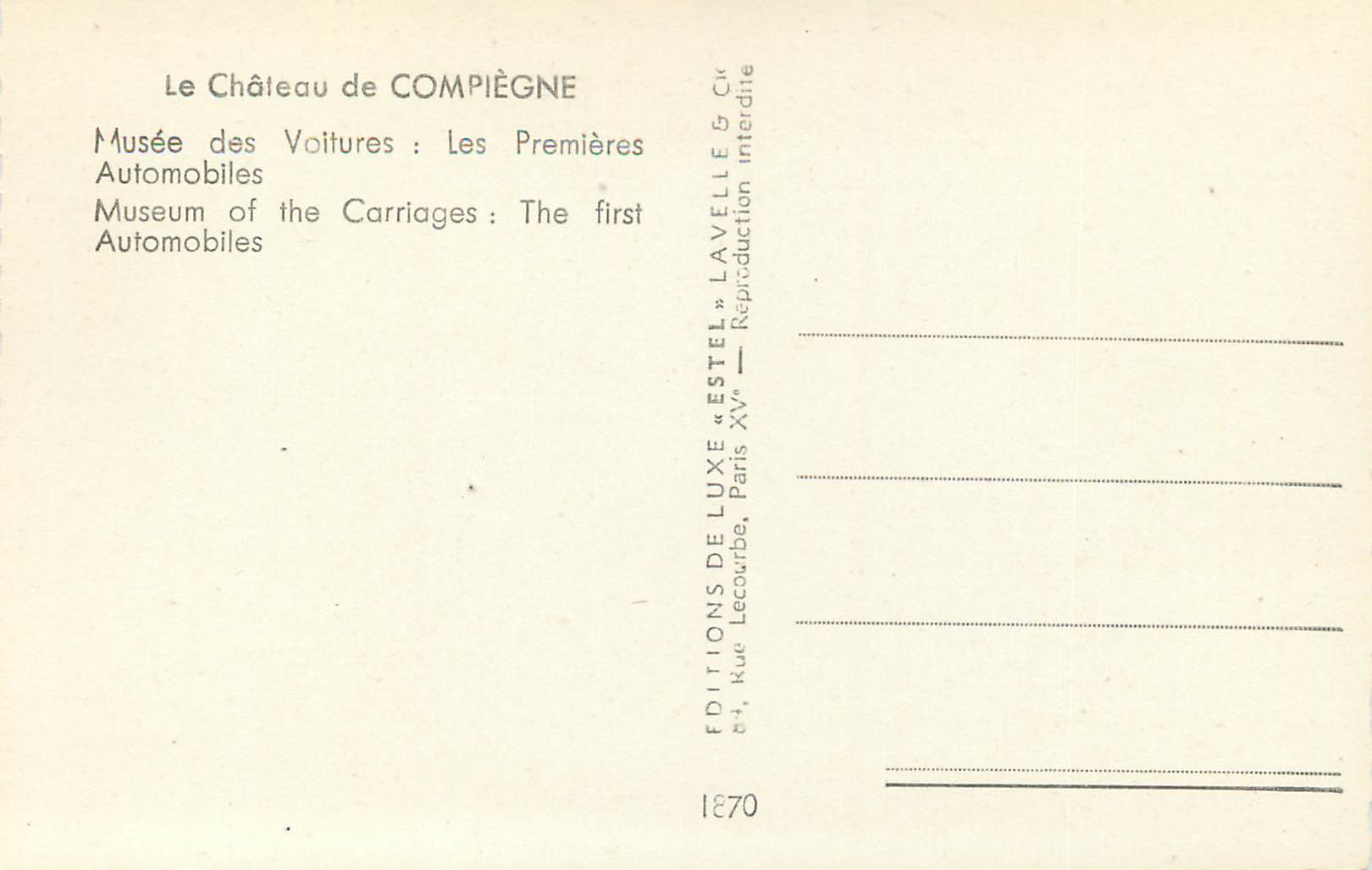 CPM Le chateau de compiegne musee des voitures les premieres automobiles Militaria — Verso