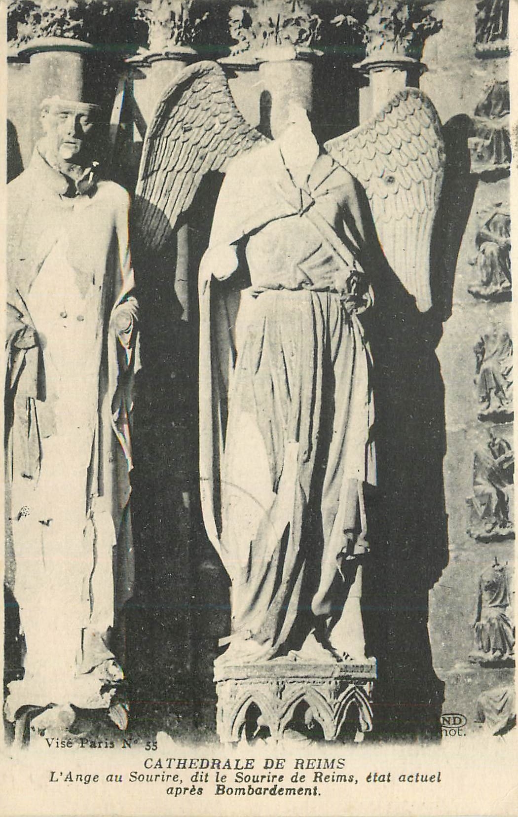 Kathedrale von Reims — Der Lächelnde Engel, auch als Lächelnder Engel von Reims bekannt, aktueller Zustand nach dem Bombenangriff — Visé Paris N° 55