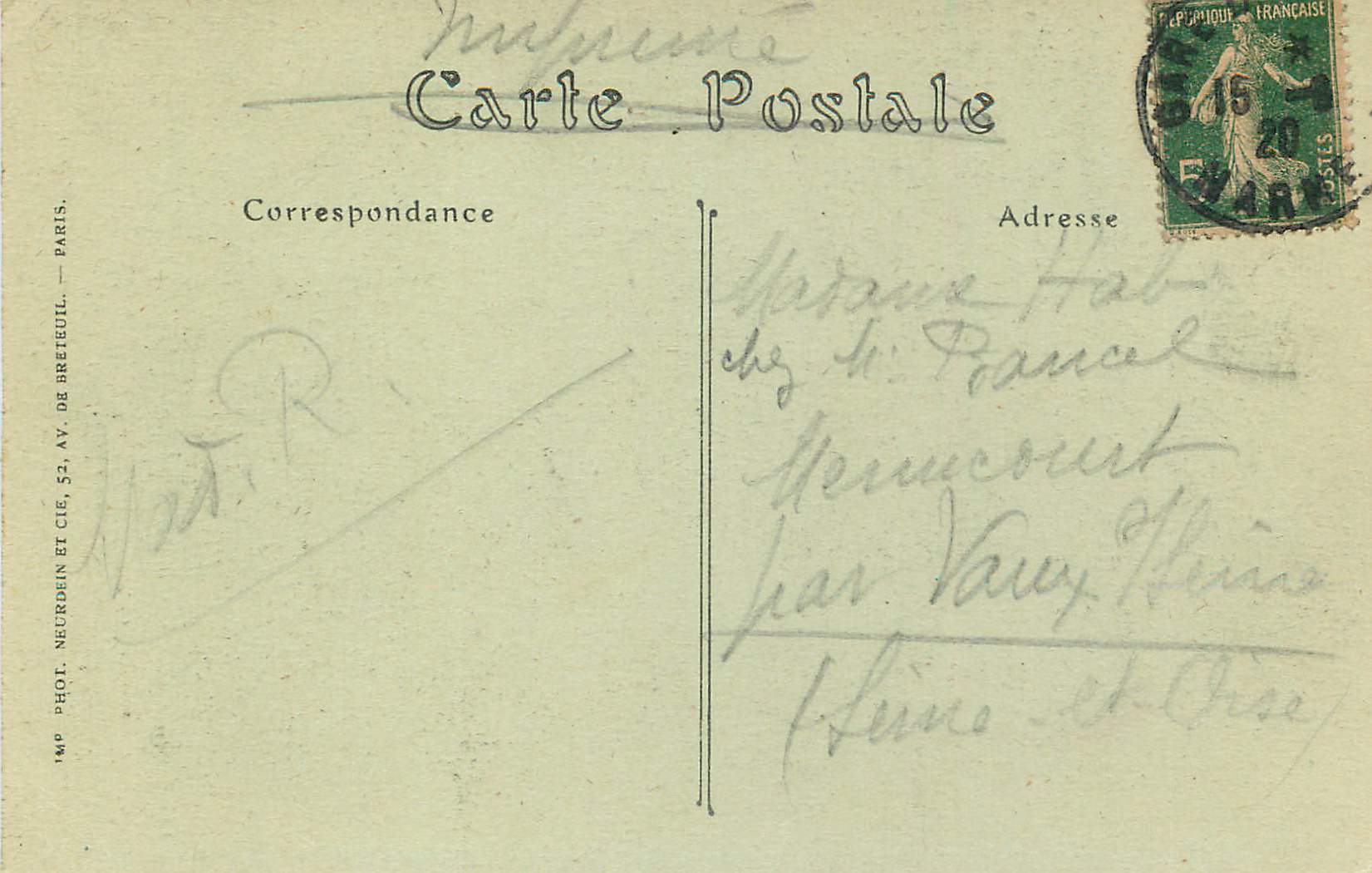 Kathedrale von Reims — Der Lächelnde Engel, auch als Lächelnder Engel von Reims bekannt, aktueller Zustand nach dem Bombenangriff — Visé Paris N° 55 — Rückseite