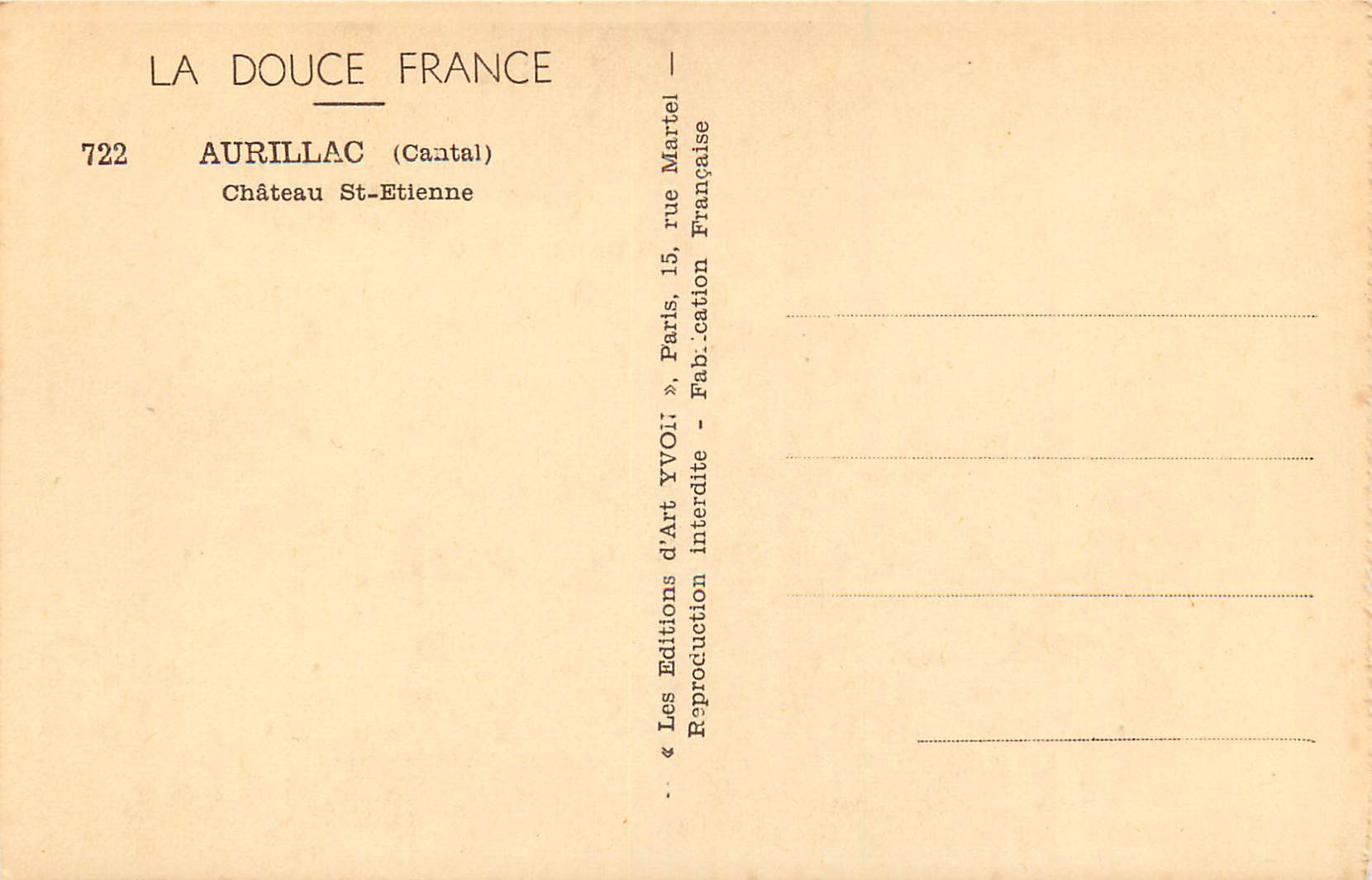 CPA La douce france 722 aurillac(cantal) chateau st etienne — Rückseite