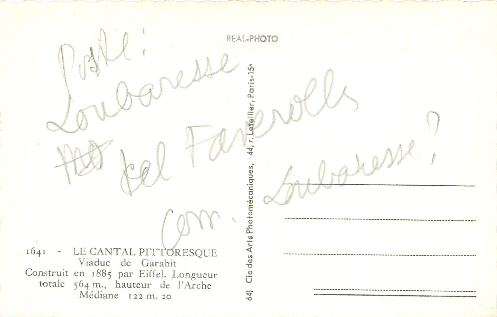 CPA Garabit cantal le viaduc et le moulin — Rückseite
