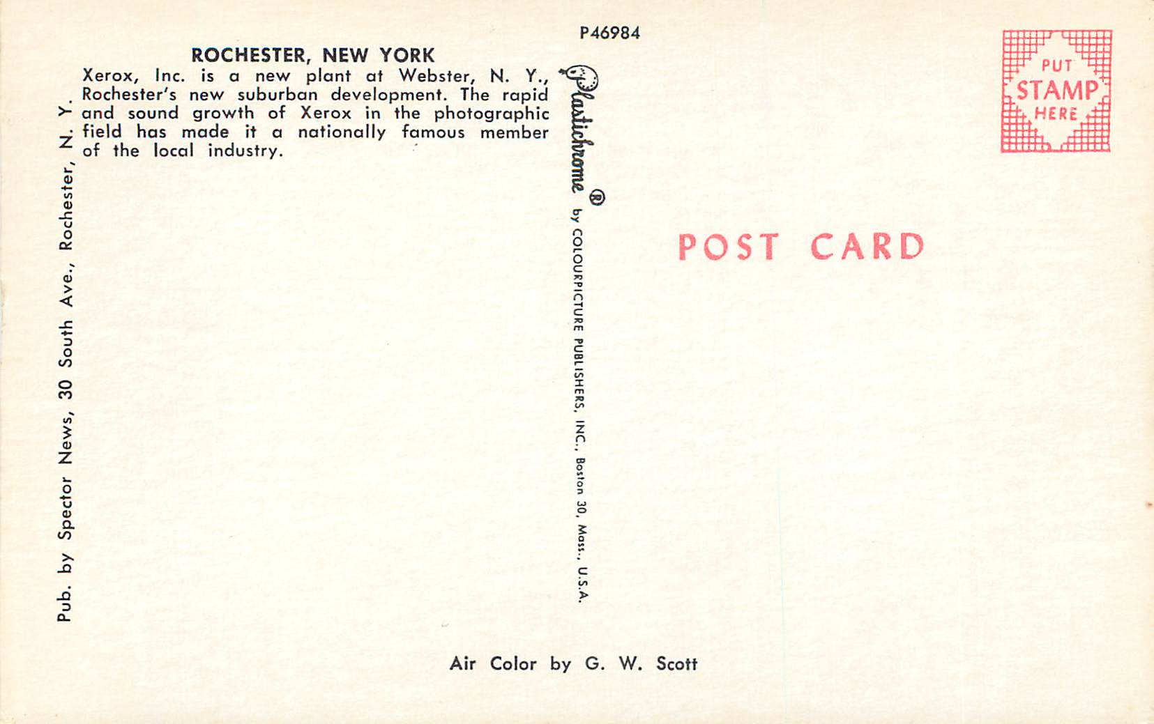 CPM Rochester new york Xerox new plant at Webster — Rückseite