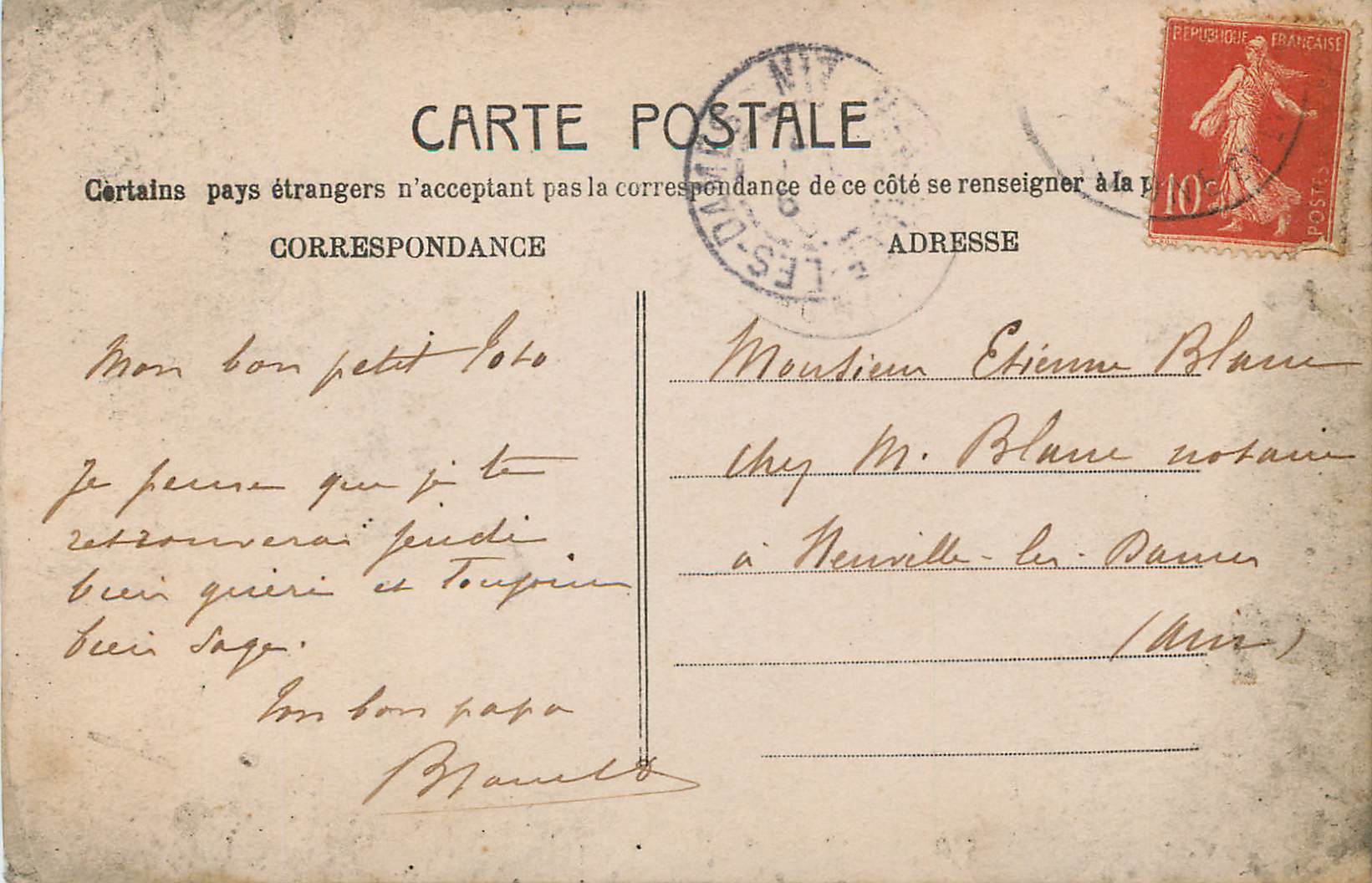CPA Enfant — Rückseite