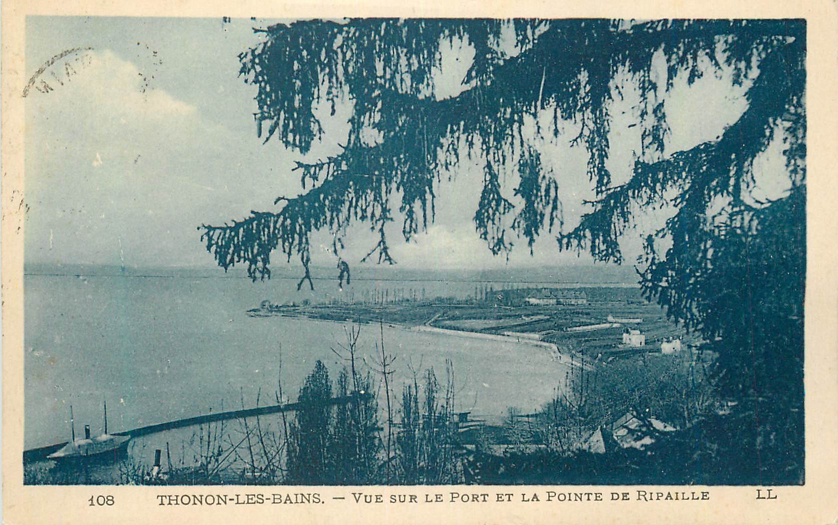 CPA 108 thonon les bains vue sur le port et la pointe de ripaille ll