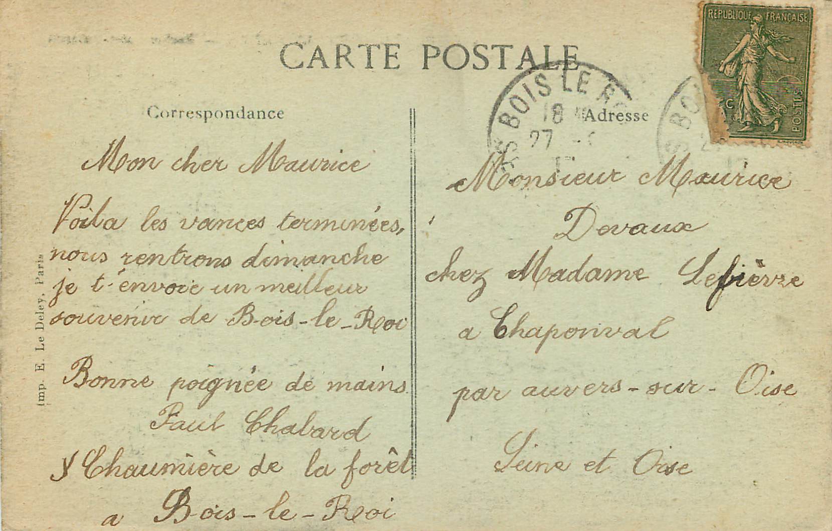 Wald von FONTAINEBLEAU — Rocher Saint-Germain — E. Le Doley, Paris — Rückseite