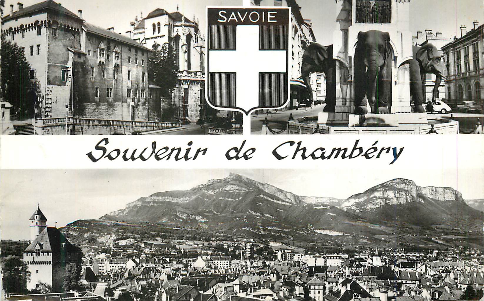 CPM 1733 chambery le chateau fontaine des elephants vue generale le mont penay et la desnt du nivolet