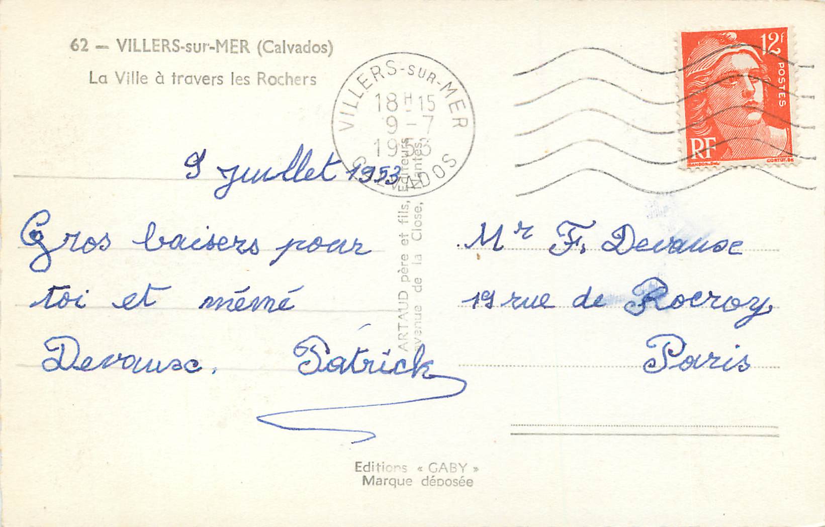 CPM 62 villiers sur mer (calvados) laville a travers les rochers — Rückseite
