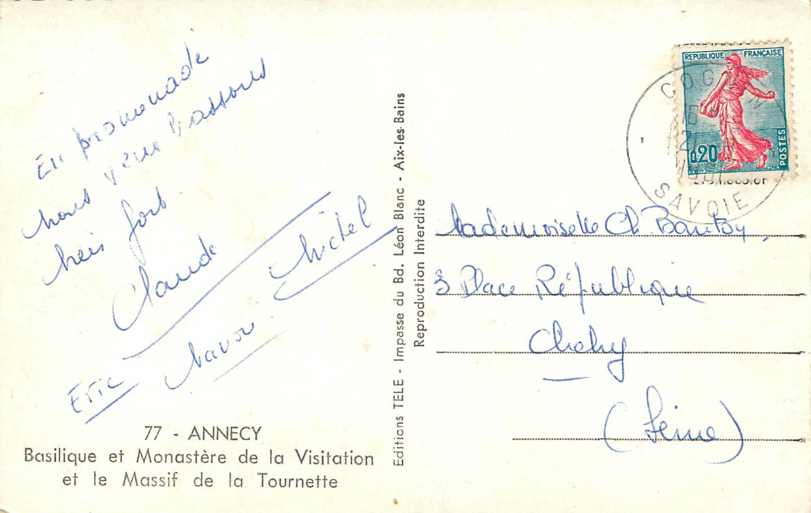 CPM 77 annecy basilique et monastere de la visitation et le massif de la tournette — Rückseite