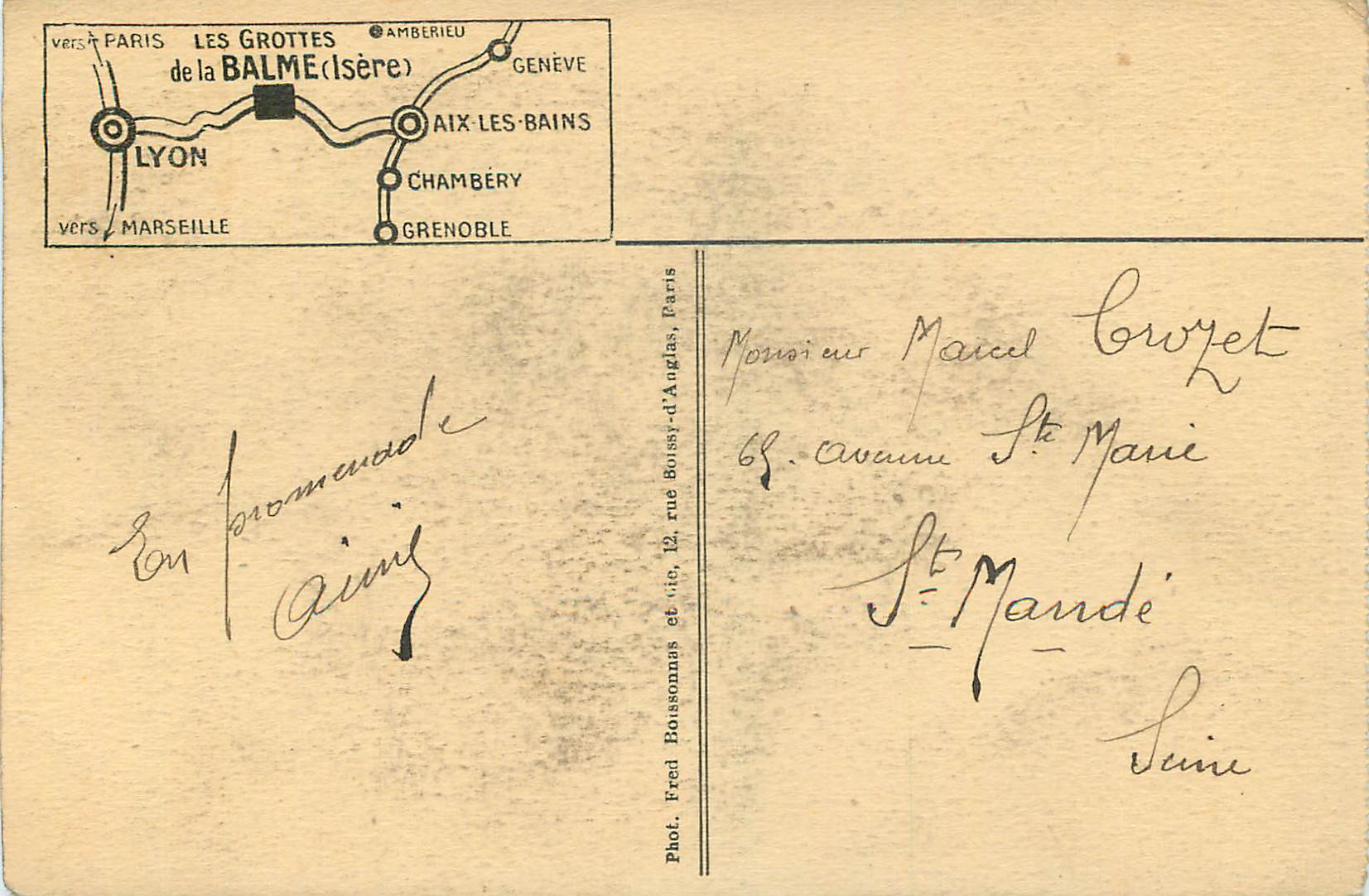 Les Grottes de la Balme — Le rideau du Lac — Phot. Fred Boissonnas, Paris — Verso