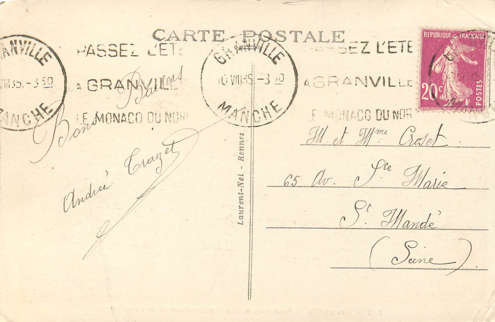 Granville — Promenade du Roc (Ancienne Guérite de l'Empire) — série 732 — Reverso