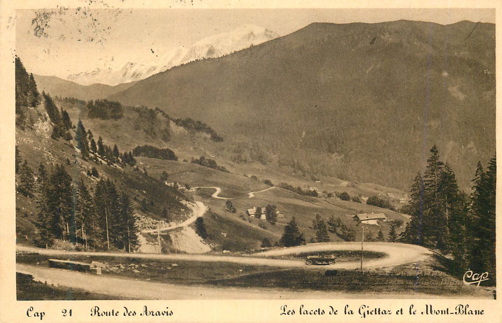 CPA Cap 21 route des aravis les lacets de la giettaz et le mont blanc