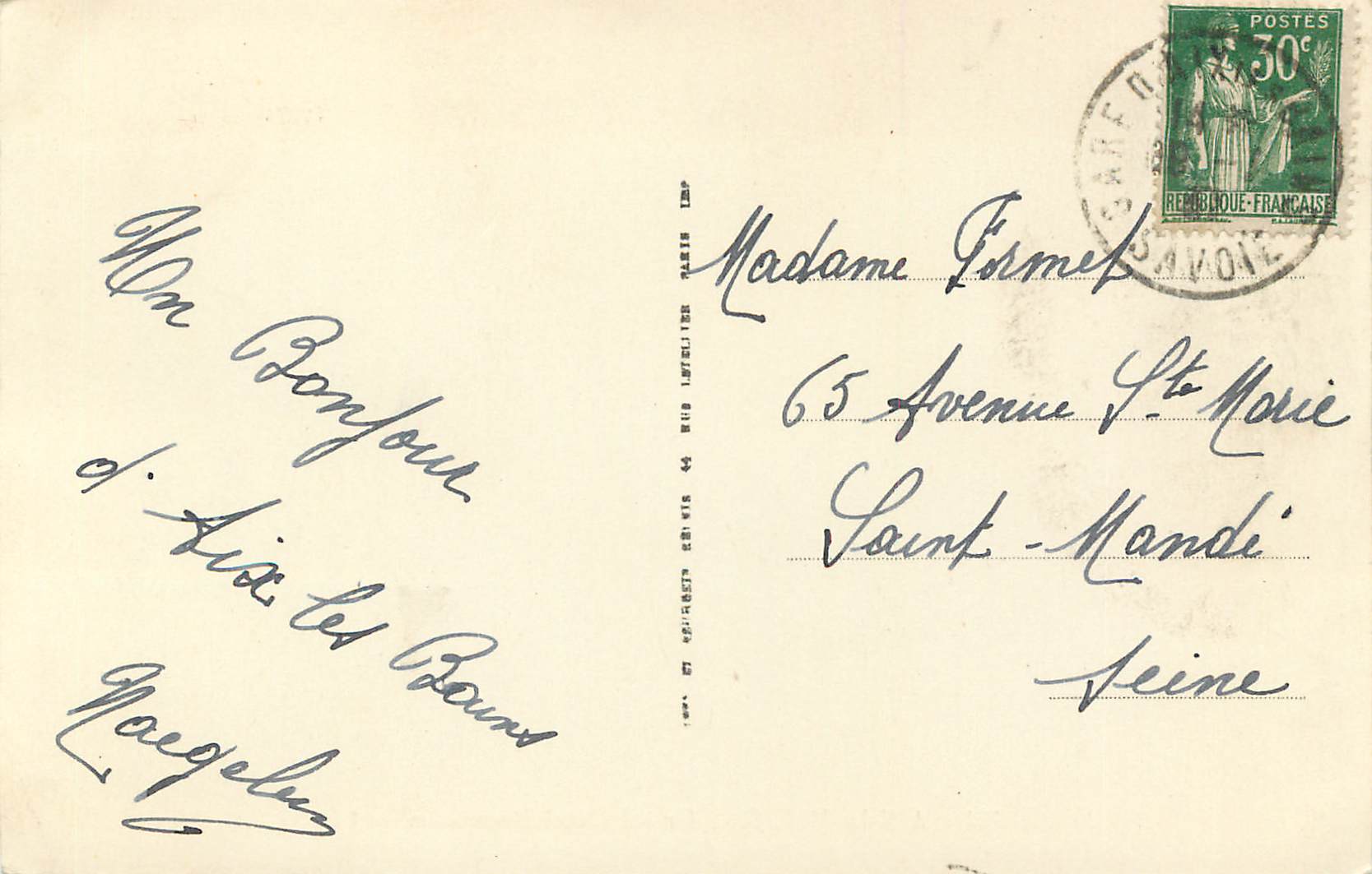 CPA 164 aix les bains grand hotel bernascon ll — Verso