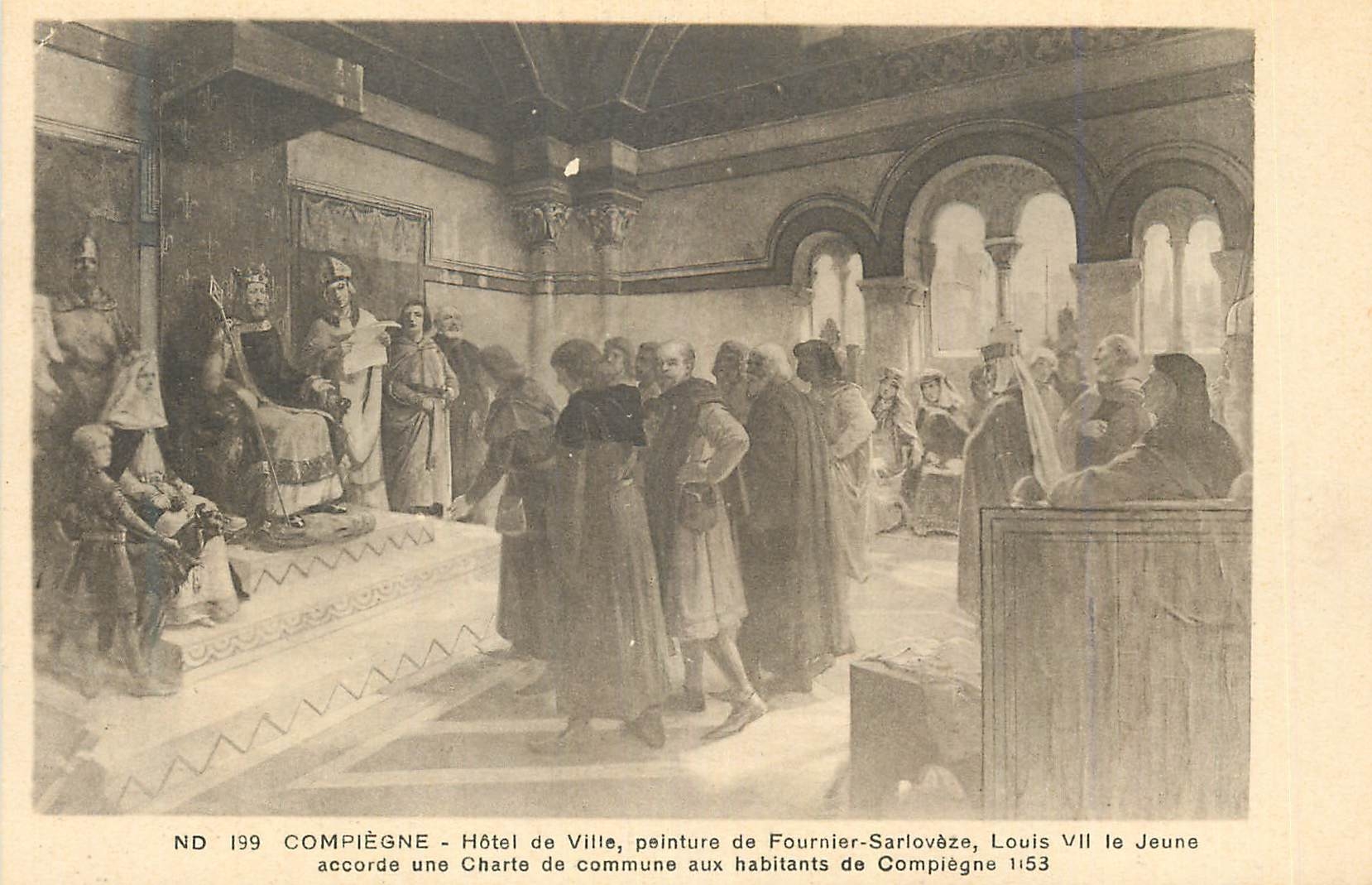 CPA Compiegne hotel de ville peinture de fournier sarloveze louis VII le jeune accorde une charte de commune aux habitan