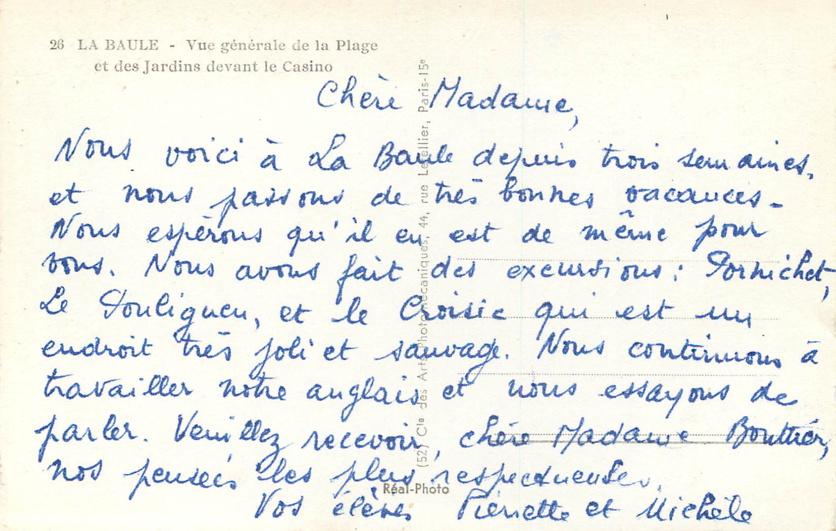CPM 26 la baule vue generale de la piage et des jardins devant le casino — Rückseite