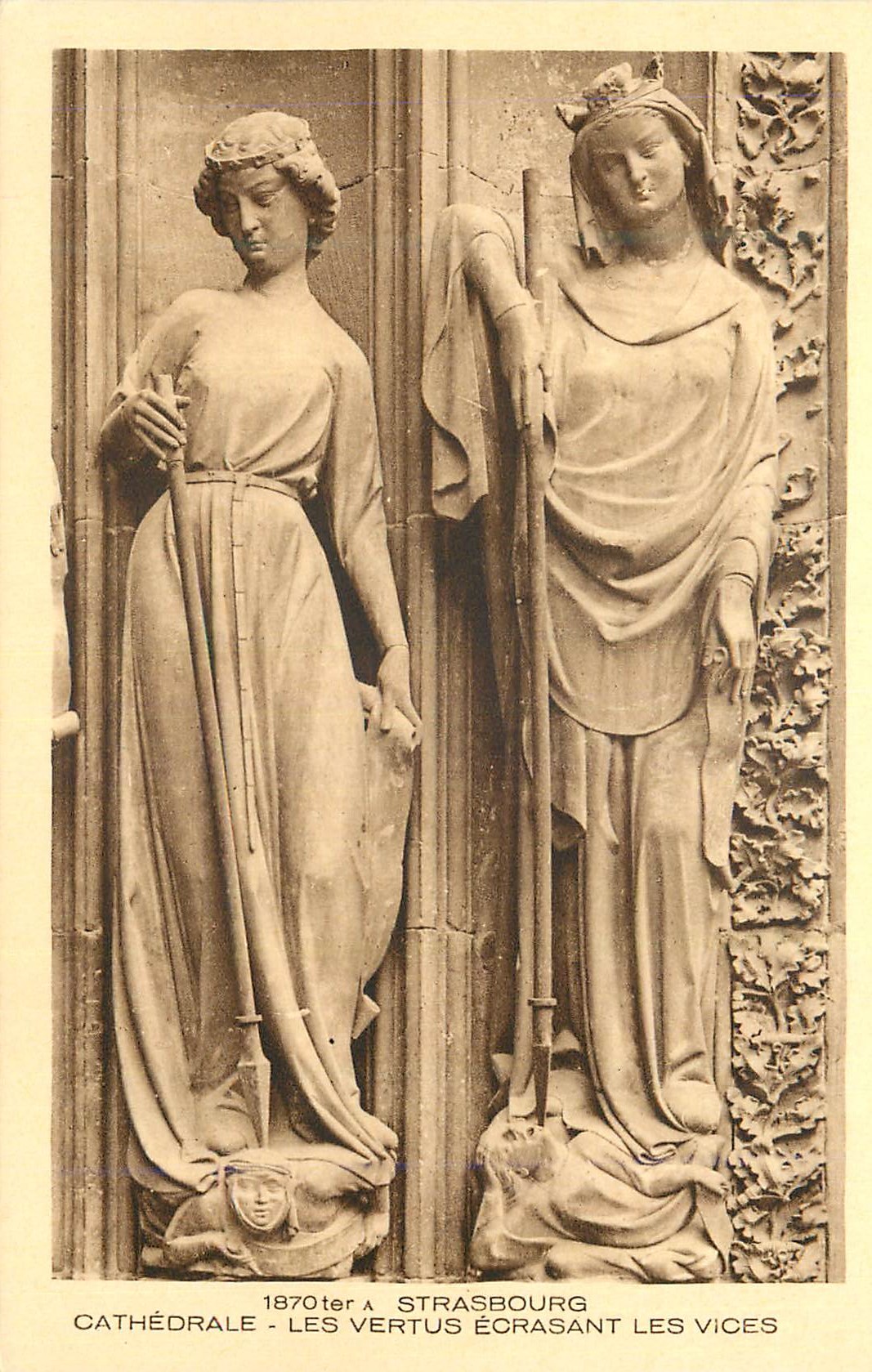 CPA 1870ter a strasbourg cathedrale les vertus ecrasant les vices