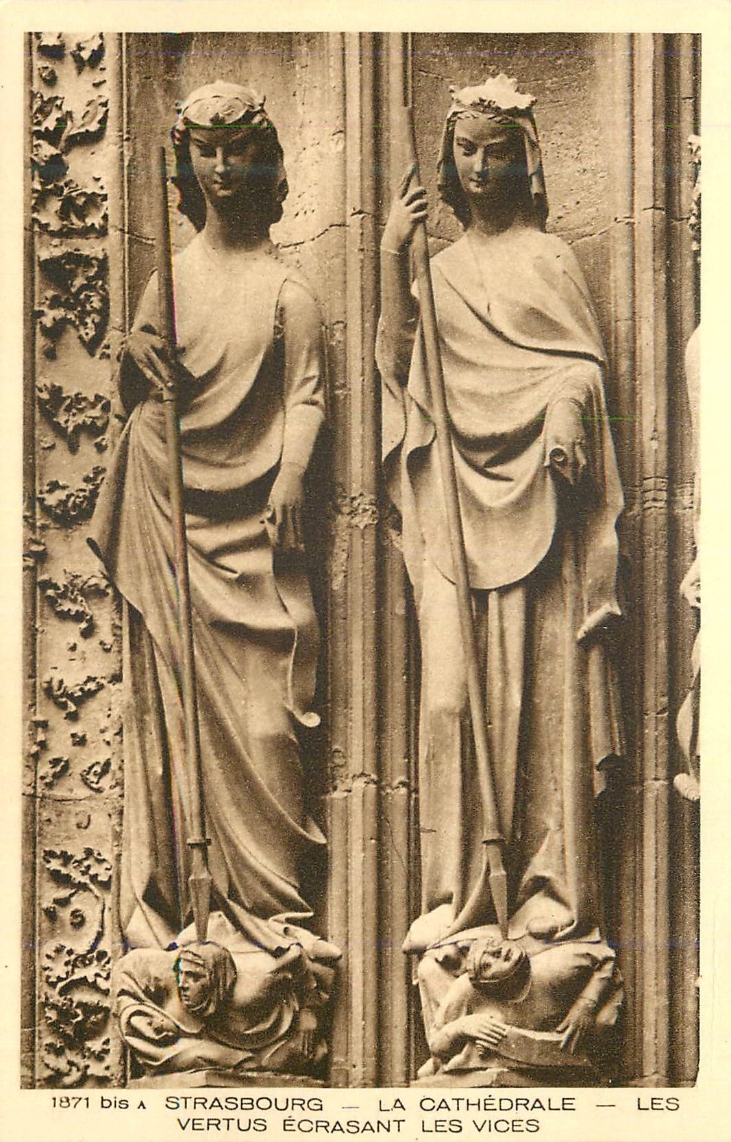 Strasbourg — La cathédrale — Les vertus écrasant les vices — éditeur BRAUN & Cie