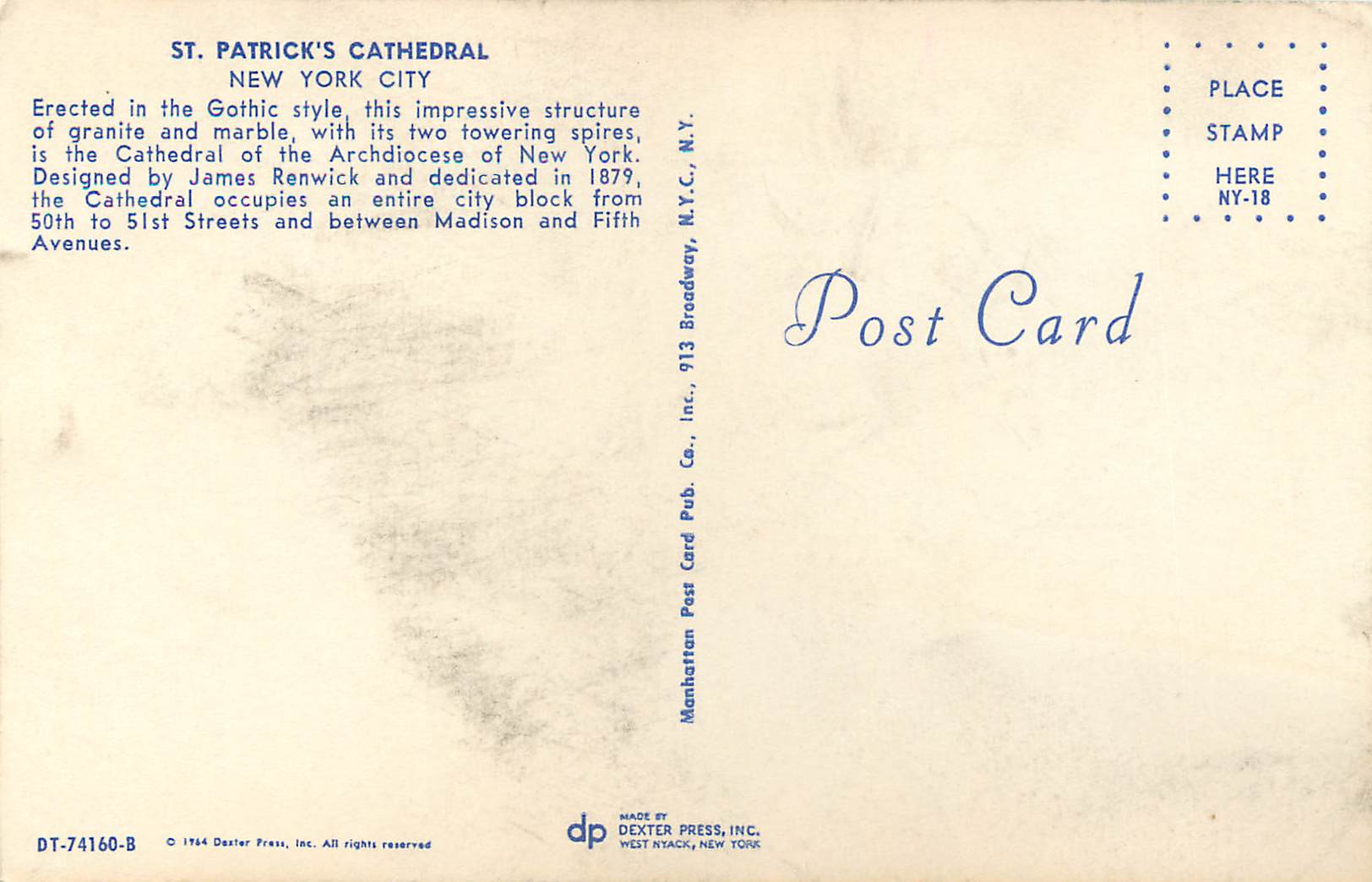 CPM St patrick s cathedrale new york city — Rückseite