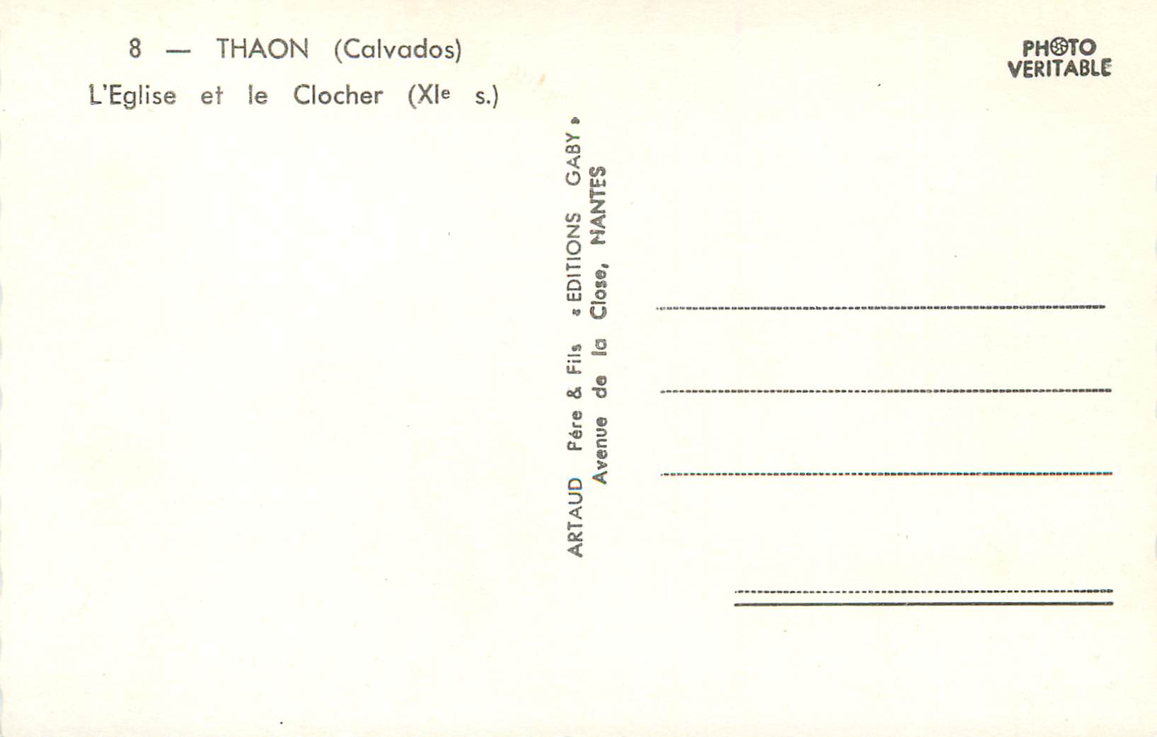 CPM 8 thaon(calvados) l eglise et le clocher(xi s) — Back