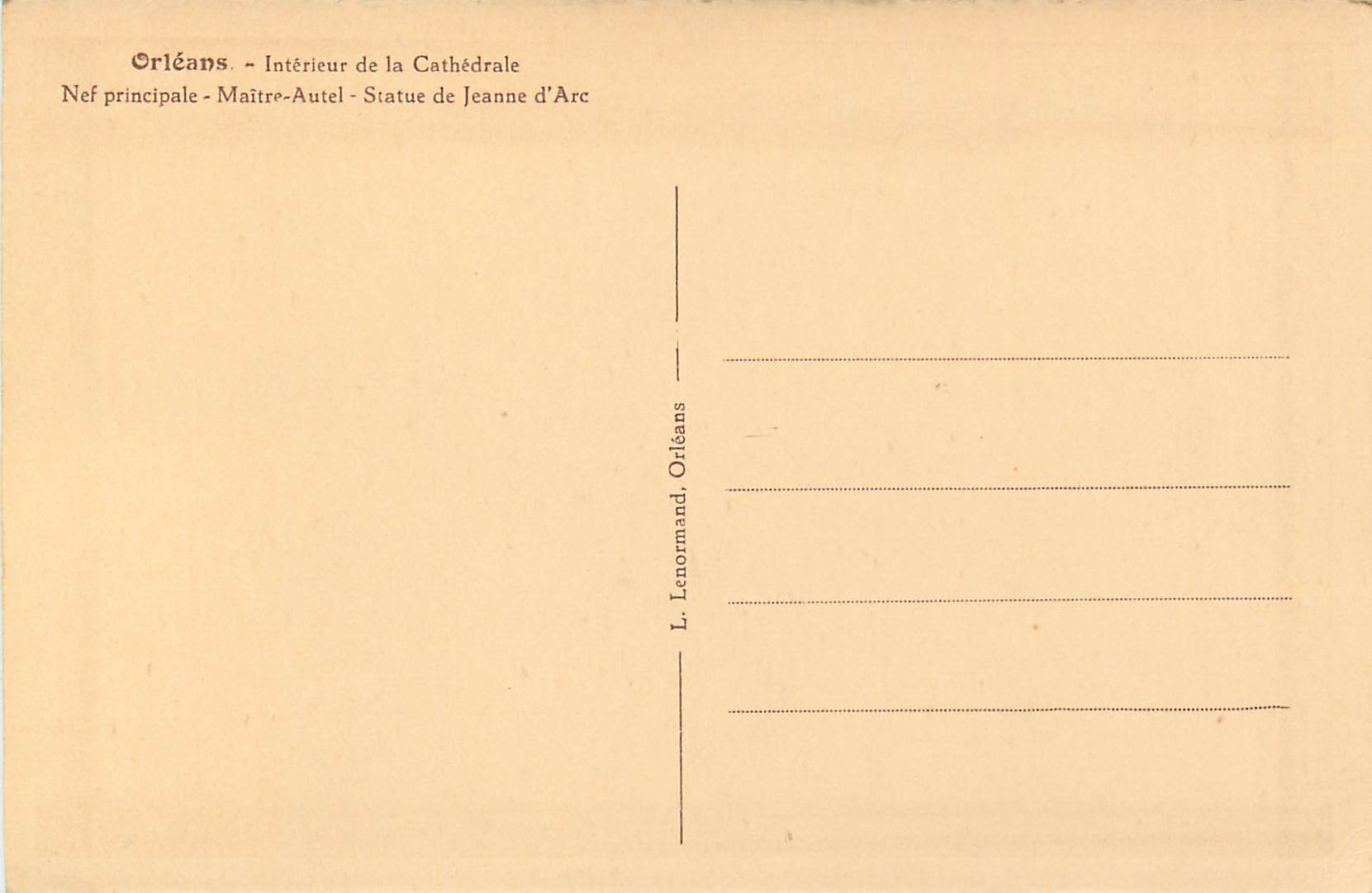 CPA Orleans interieur de la thedrale nef principale maitre autel statue de jeanne d arc — Verso