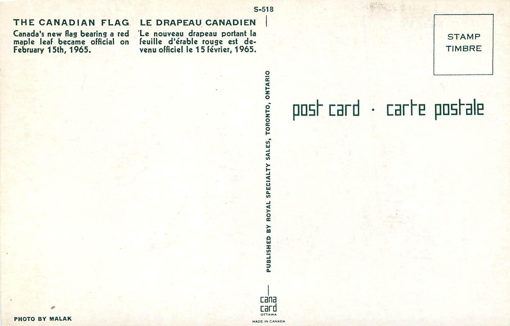 CPM Le drapeau canadien le nouveau drapeau portant la feuille d erable rouge est devenu officiel le 15 fevrier 1965 — Back