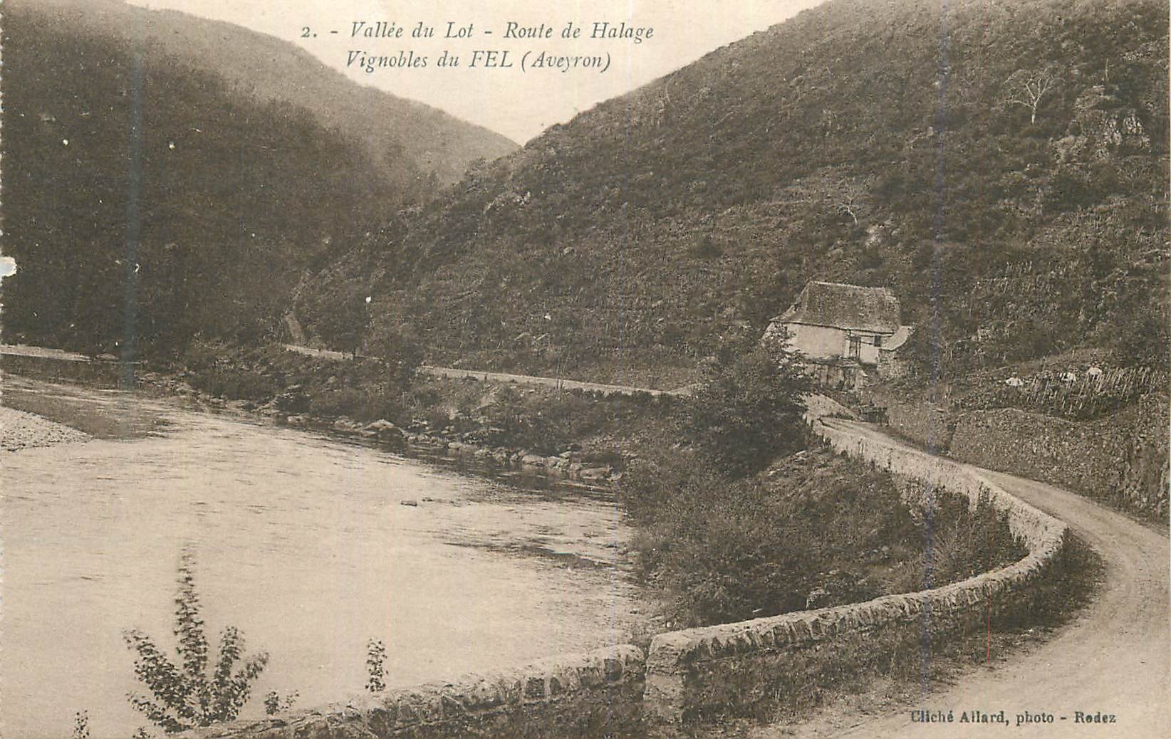 CPA 2 vallee du lot route de halage vignobles du fel (aveyron)