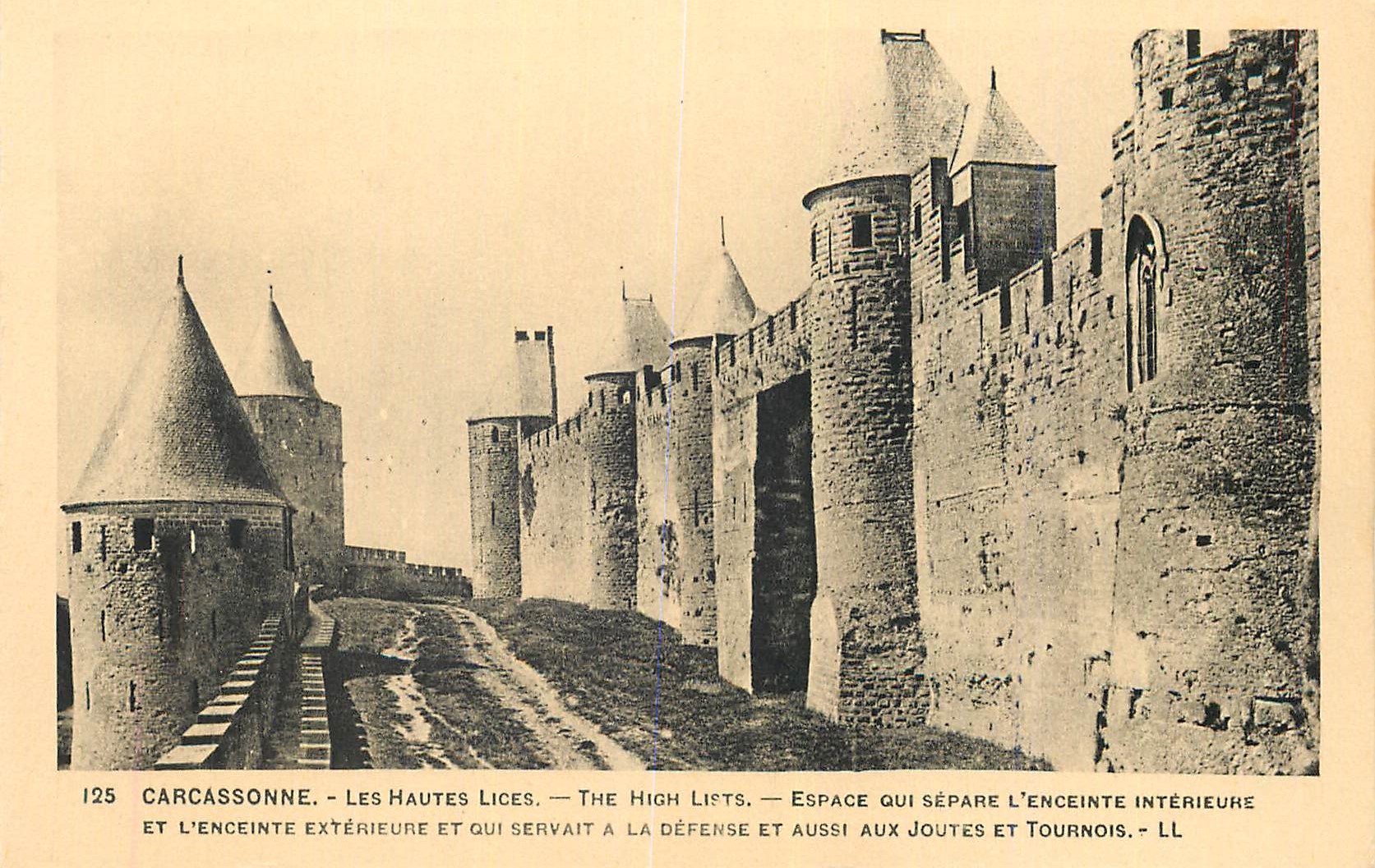 CPA 125 carcassonne les hautes lices the high lists espace qui separe l enceinte interieure et l enceinte exterieur