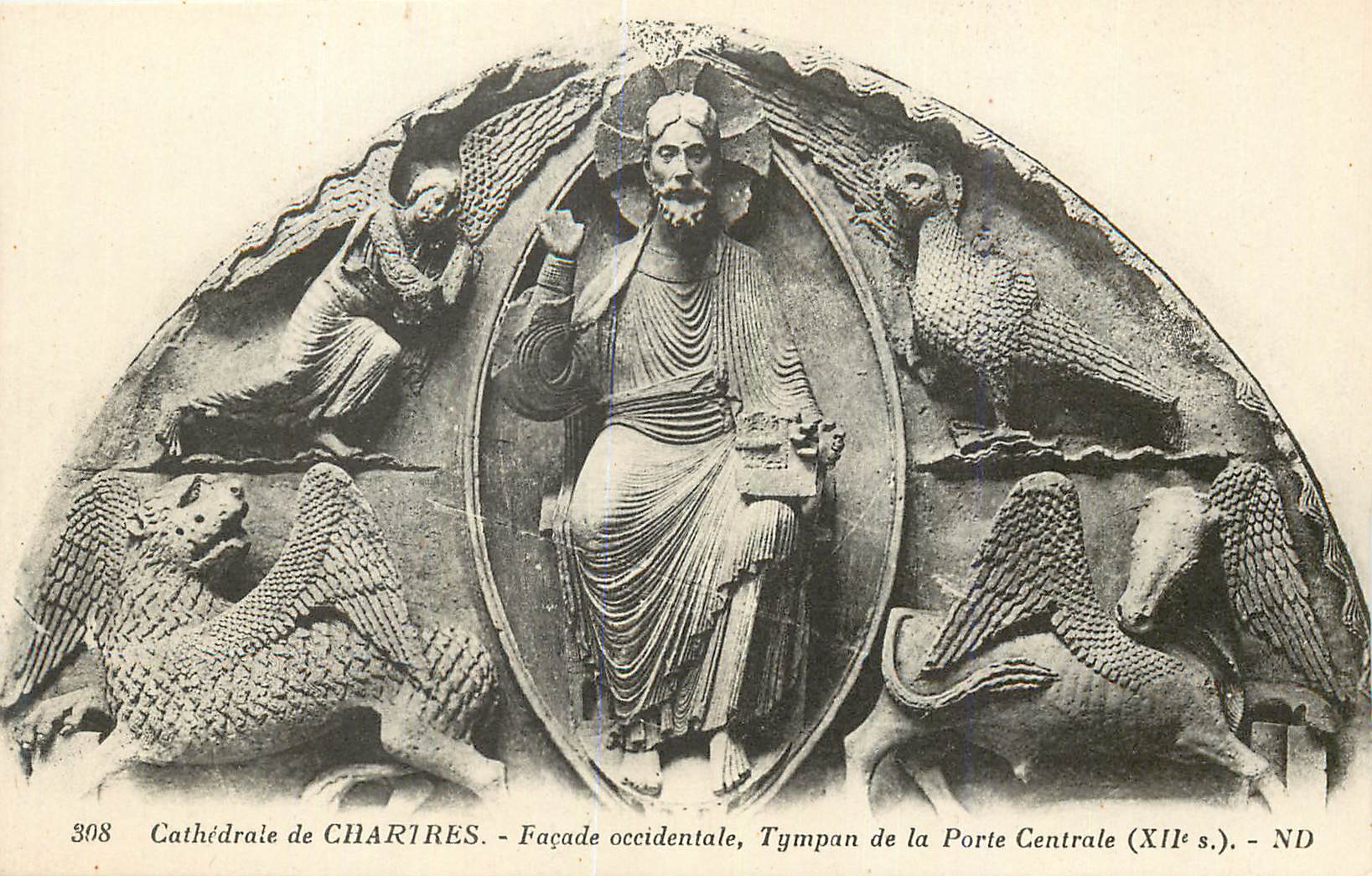 CPA 308 cathedrale de chartres facade occidentale tympan de la porte centrale(xii s)