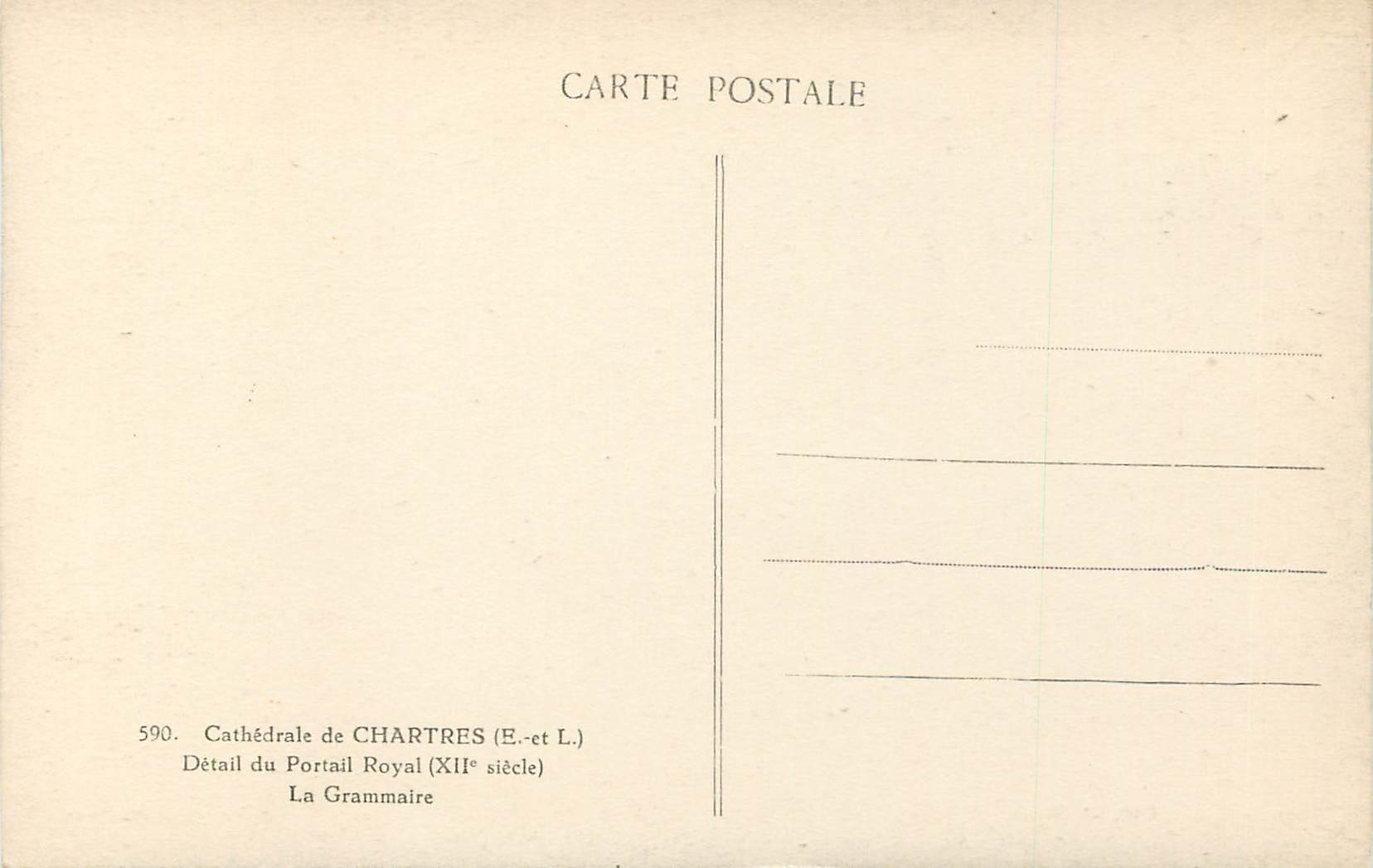 Kathedrale von Chartres — Detail des Königstorches — Grammatik — Verlag L. (Nr. 590) — Rückseite